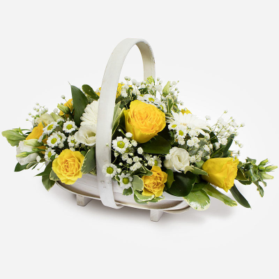 Golden Funeral Basket - A graceful funeral basket arrangement in yellow and white tones, beautifully handcrafted by City Florists in Inverness.