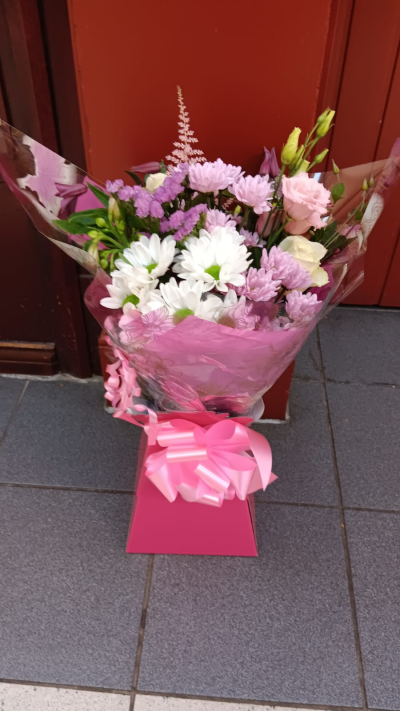 Raspberry Kiss - A charming pink and white bouquet, perfect for birthdays, anniversaries, thank yous and congratulations, handcrafted by City Florist & Gifts in Inverness.